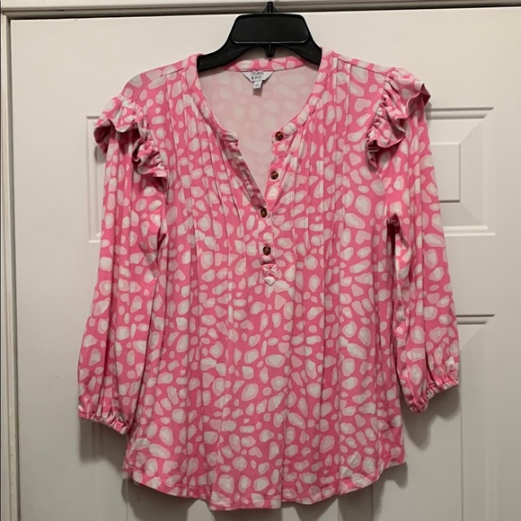 FREE Crown & Ivy Pink and White Ruffle Top Size Small - Picture 1 of 5